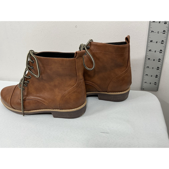 brown flat dress boots Women's Vintage Leather Comfort Flat Ankle Boots